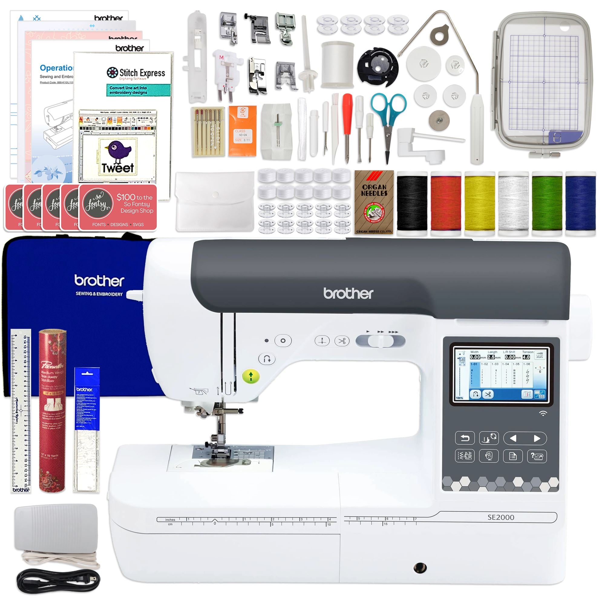 Brother SE2000 Embroidery & Sewing Machine w/ $1,470 Embroidery &  Digitizing Bundle